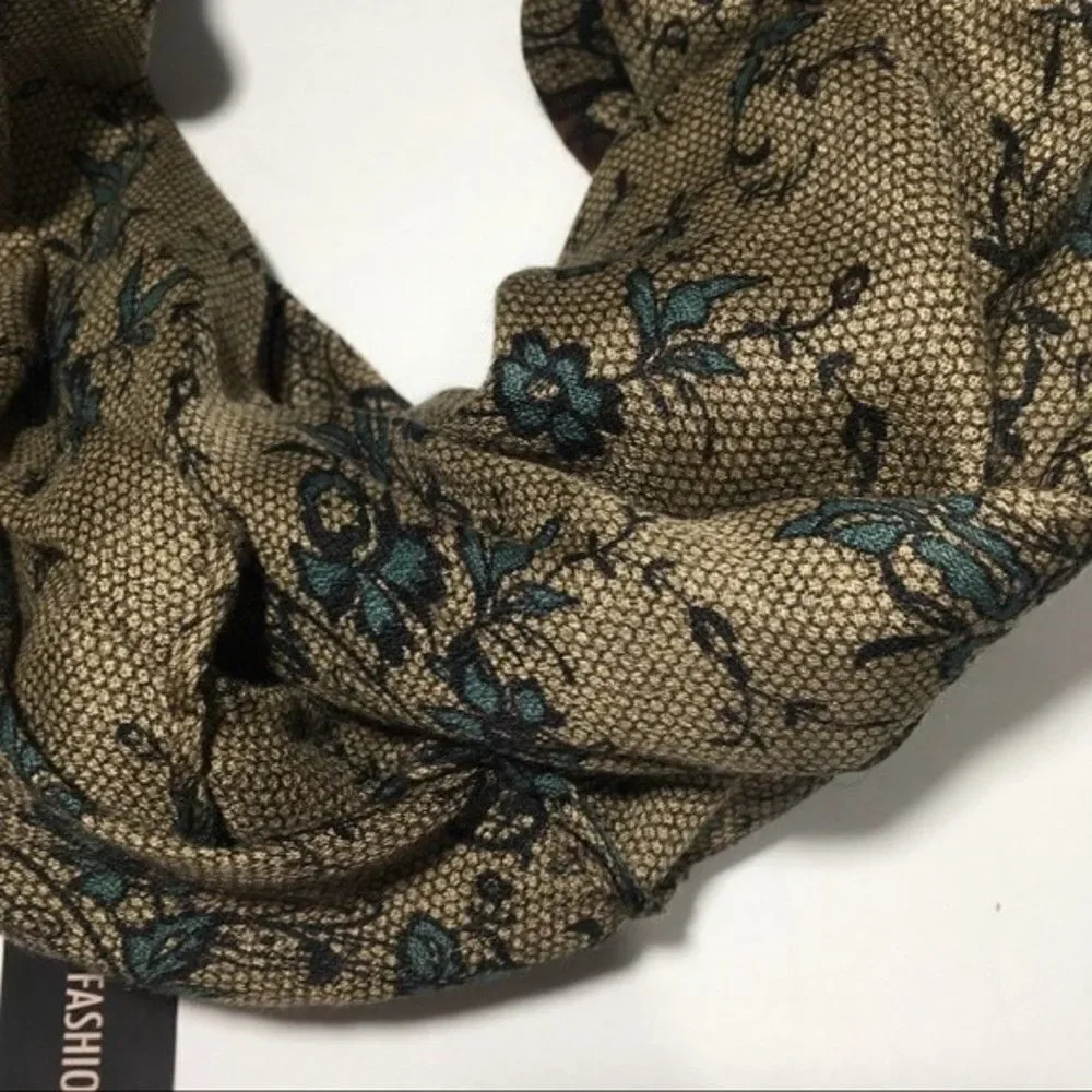 D&Y BOHO COTTAGECORE FLORAL FIGURE‎ 8 MULTI LOOP BROWN SCARF NWT